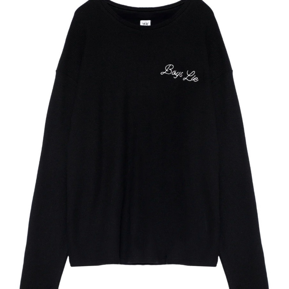 Boys Lie Black Crewneck Sweater with Script Chest Logo